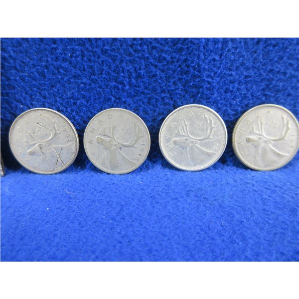 4 Canadian 25 Cent Coins - .800 Silver - 1943, 1958, 1963, 1968