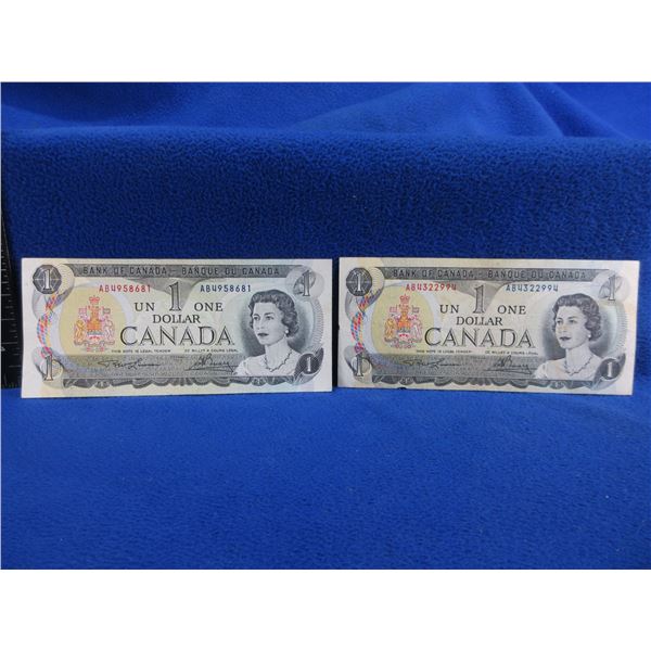 2 Canadian One Dollar Bills - 1973 x 2