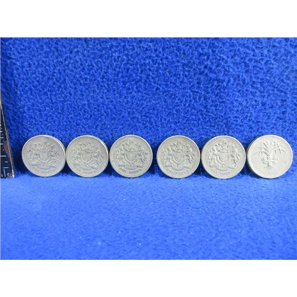 6 United Kingdom One Pound Coins - 1983 x 5, 1985