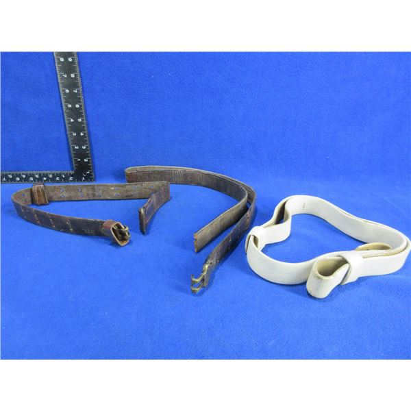 3 Vintage Leather Rifle Slings - 1 is Broken (End is Missing)