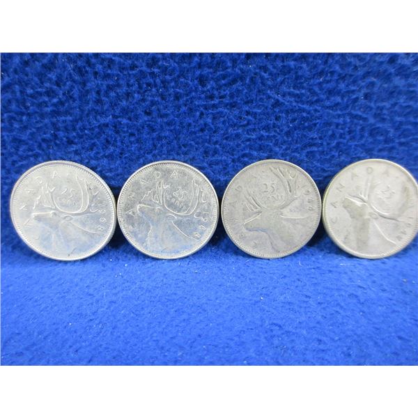 4 Canadian 25 Cent Coins - .800 Silver - 1942, 1944, .500 Silver - 1968 x 2