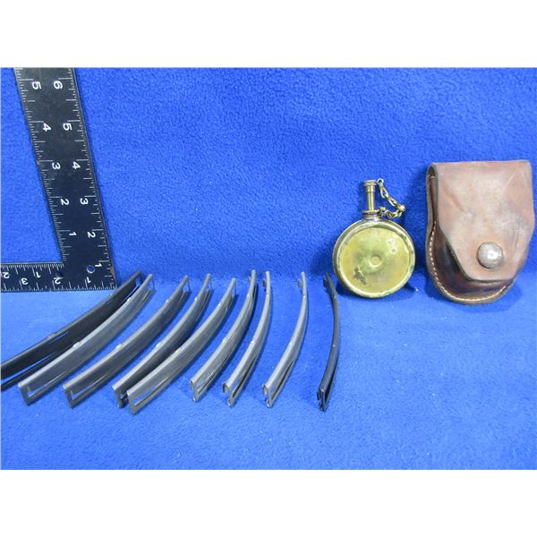 Yugoslavian SKS Brass Oiler w/ Leather Pouch and 9 Stripper Clips