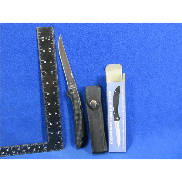 NEW - Folding Fillet Knife with Sheath - 4" Stainless Steel Blade