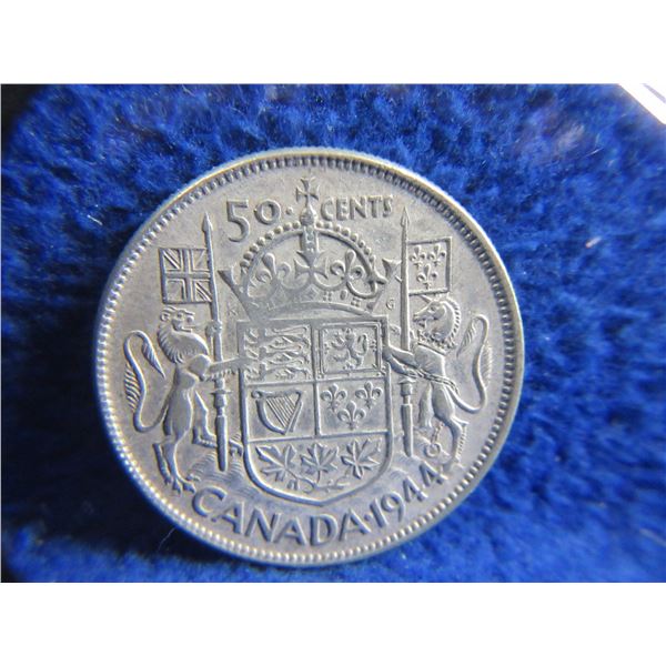 1944 Canadian 50 Cent Coin "George VI" - .800 Silver