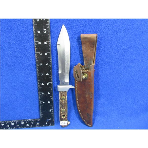 Rica Fixed Blade Hunting Knife w/ Leather Sheath & Stag Handle