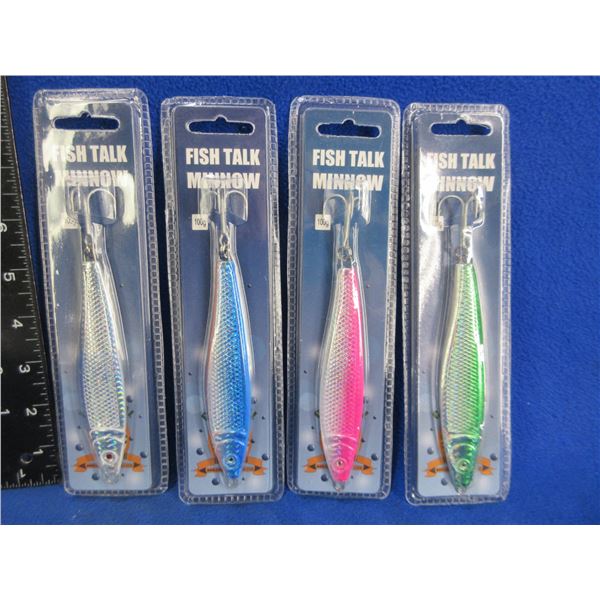 NEW - 4 Fish Talk Minnow Lures - Assorted Colors, 100g & 130g