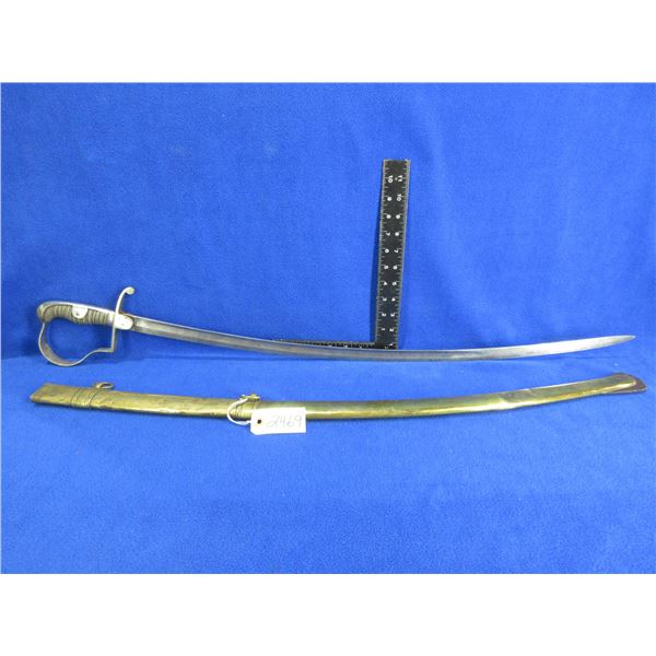 Unknown Sword with Engraving and Brass Scabbard - 31" Blade