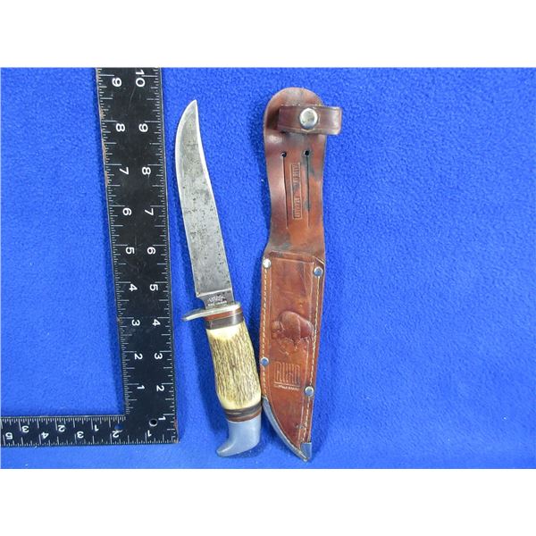 Vintage Buffalo Brand Ruko Solingen Fixed Blade Knife w/ Leather Sheath