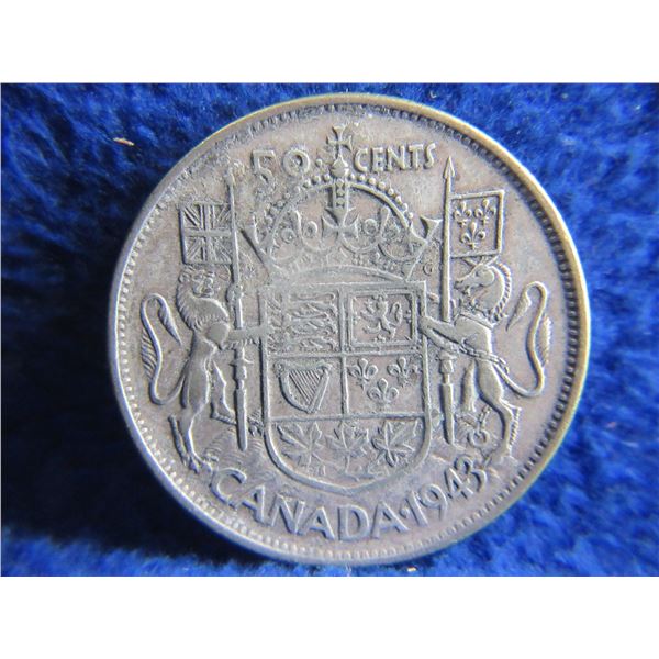 1943 Canadian 50 Cent Coin "George VI" - .800 Silver