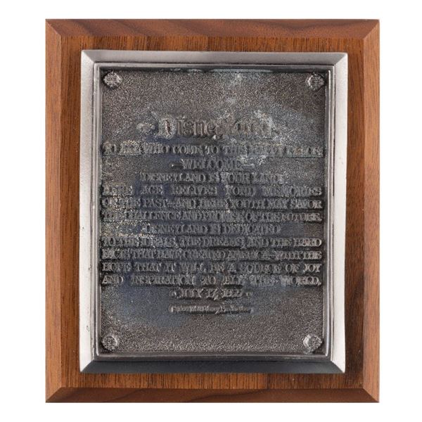A Disneyland 30th Anniversary Dedication Plaque Replica.