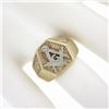 Image 3 : Men's Vintage Solid 10K Yellow & White Gold Detailed Masonic Wide Band Ring