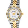 Image 2 : Rolex Mens 2 Tone White Roman Dial Pyramid Diamond Bezel Datejust Wristwatch 36M