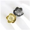 Image 3 : Large 18k Yellow Gold Silver Diamond Handmade Twin Layered Flowers Cocktail Ring