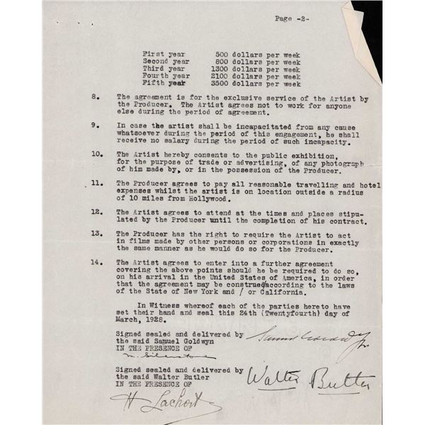 Samuel Goldwyn signed document