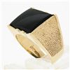 Image 8 : Men's Vintage 14K Yellow Gold Rectangular Black Onyx w/ Textured Sides Wide Ring