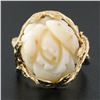 Image 2 : Vintage 14k Gold Large Carved Rose Flower White Angel Skin Coral Freeform Ring