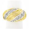 Image 9 : 18k Yellow Gold 0.56 ctw Pave Set Round Diamond Textured Grooved Bombe Band Ring