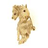 Image 5 : 14K Yellow Gold DETAILED Textured 3D Dual Horse w/ Pave Ruby Eyes Pin Brooch