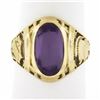 Image 1 : Collectible Antique 14k Yellow Gold Oval Bezel Set Amethyst Detailed Class Ring