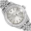 Image 1 : Rolex Ladies Stainless Steel Quickset Silver Index Diamond Bezel Date Watch With