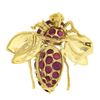 Image 3 : 14K Yellow Gold 1.40 ctw Round Ruby Detailed Textured Fly Bee Insect Pin Brooch