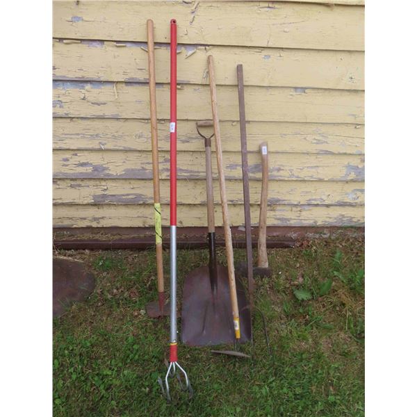 Yard Tools: Shovel, Axe, Hoe, Cultivator, Potato Fork 