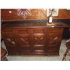 Image 2 : Wood Bar with 2 Swivel Wood Stools & Seagrams Lamp 42'' x 