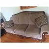 Image 2 : Upholstered Couch 84'' Wide with Carved Wood Accents 