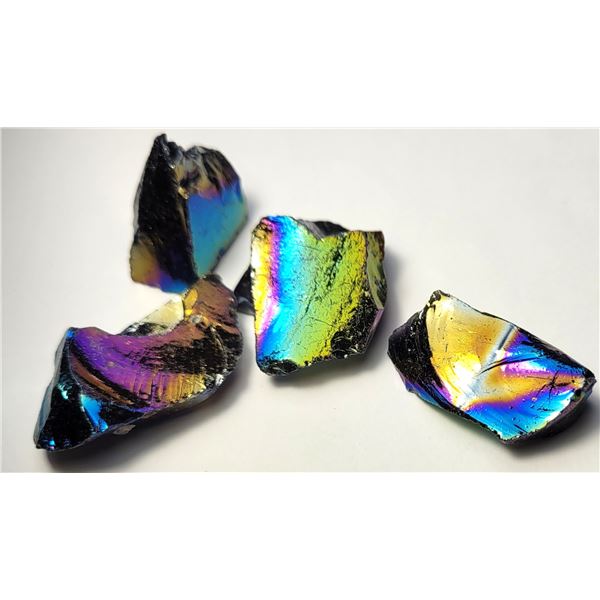 11)  LOT OF 4 NATURAL AURA OBSIDIAN MINERAL