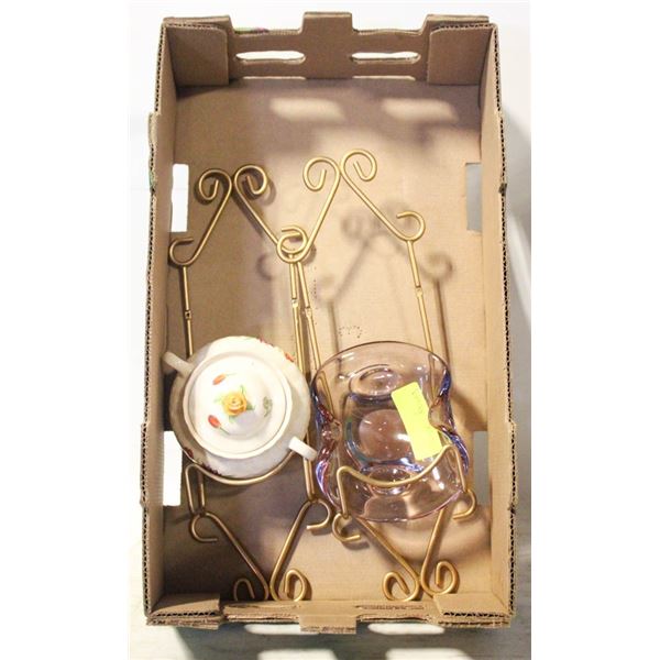 2 WALL MOUNT FRAME HOLDERS, VINTAGE CHALET GLASS