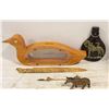 Image 1 : SOLID WOOD LOON COIN BANK, BRASS HORSE