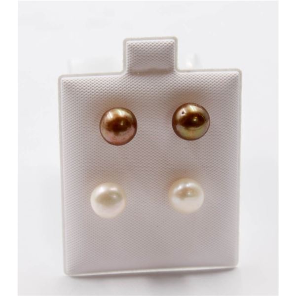 #68-NATURAL AKOYA PEARL EARRINGS /2 PAIR