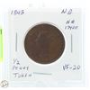 Image 1 : CDN NB 1843 HALF PENNY TOKEN