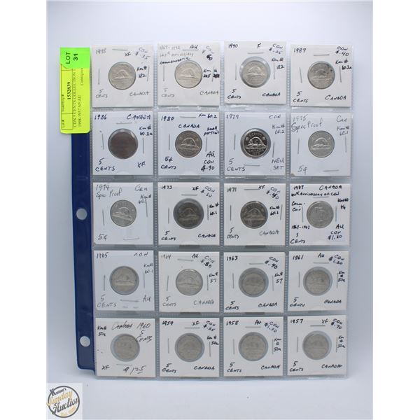 CDN 5 CENTS COLLECTION 1 SHEET 1998-1957
