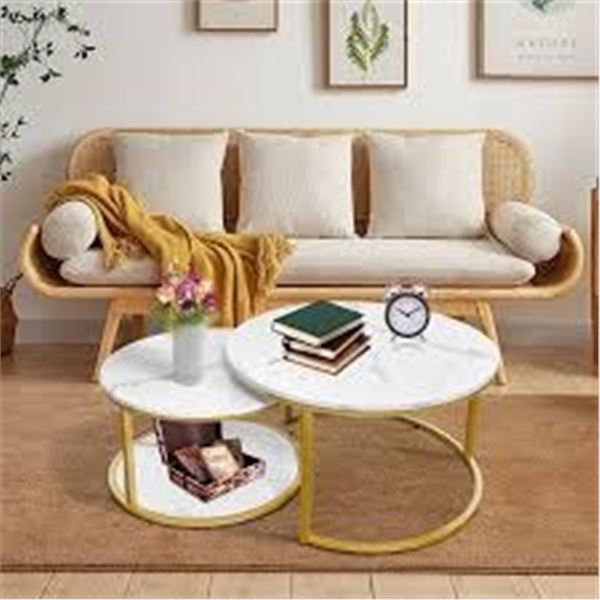 NEW AT-VALY COFFEE TABLE SET WITH STORAGE (GOLD)
