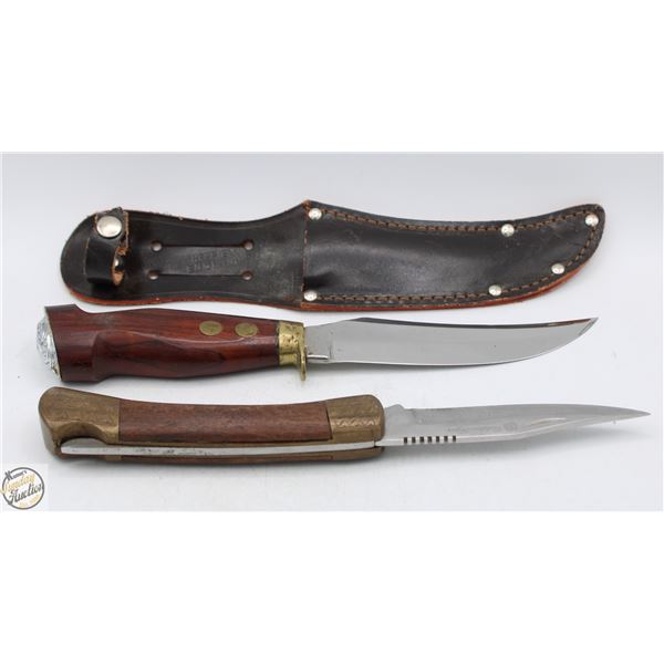 2 KNIVES (1 WITH LEATHER SHEATH)