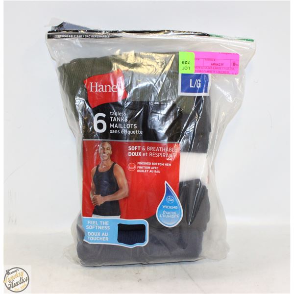 NEW 6 HANES LARGE TAGLESS TANKS VARIETY COLORED
