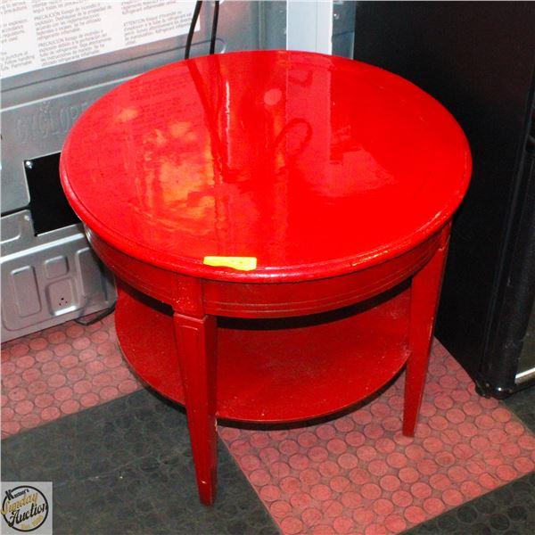 RED ROUND ACCENT TABLE 24" DIAMETER X 21"