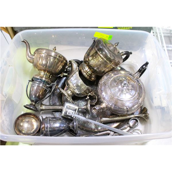 VINTAGE PLATED COPPER TEAPOTS, CREAM, SUGAR, TRAY