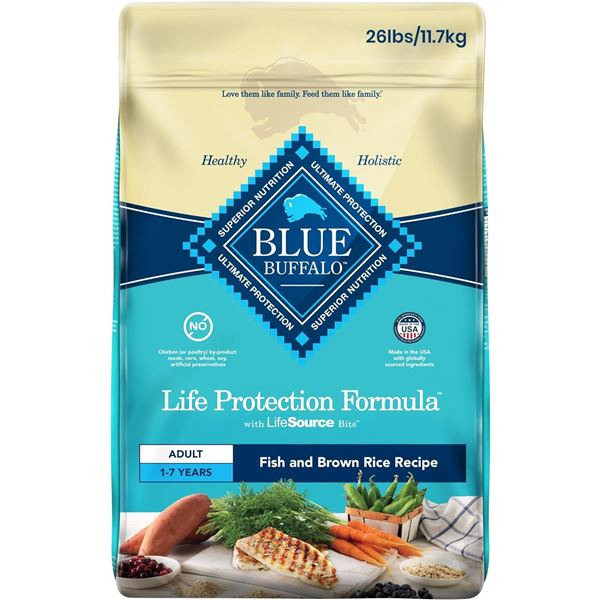 BLUE BUFFALO 11.7KG BAG OF FISH/BROWN RICE DOGFOOD