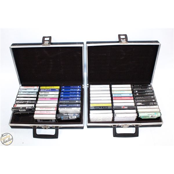 2 VINTAGE TAPE CASSETTE CASES BLACK WITH TAPES