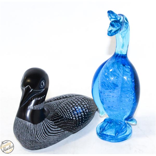 GLASS BLOWN BLUE DUCK 7.5" H