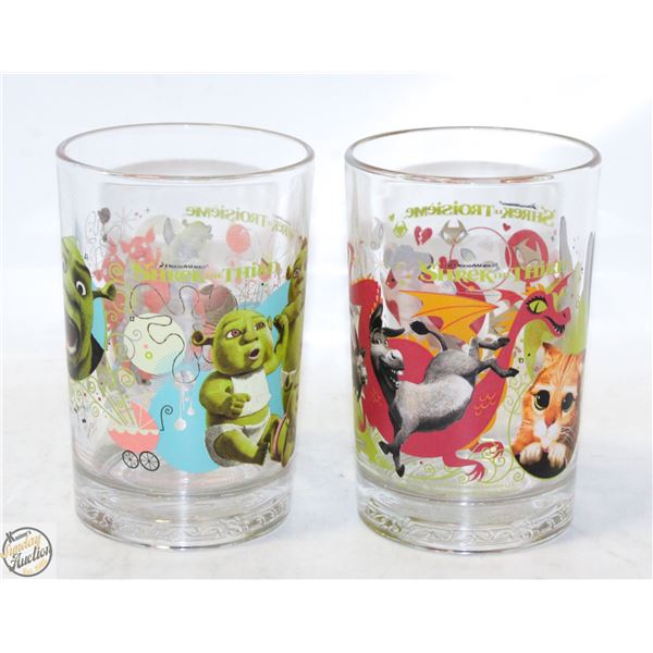 DREAMWORKS 2007 LOT OF 2 GLASS SHREK THE