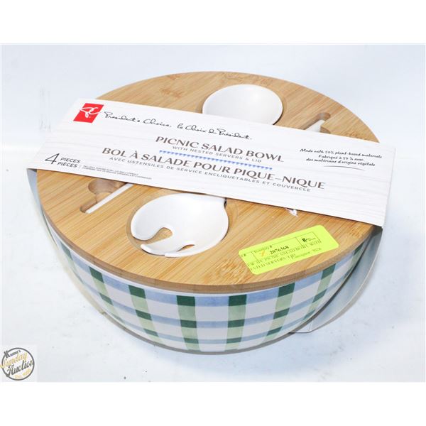 NEW 4PC PICNIC SALAD BOWL WITH NESTED SERVERS+LID