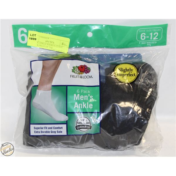 BLACK CREW SOCKS 12-16 SIZE 6-PACK FRUIT OF THE LO
