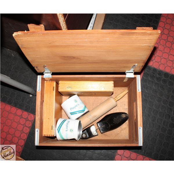 VINTAGE CIGAR BOXES, SHOE STRETCHER,