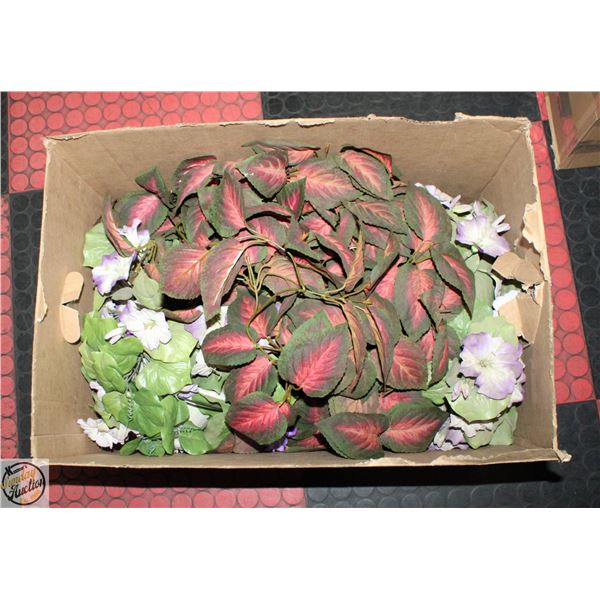 BOX OF SILK PLANTS/FLOWERS