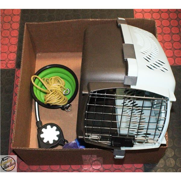 PET LOT WITH BOWL, LEASH, ROPE & PET TAXI