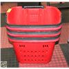 Image 1 : 3 ROLLING RED PLASTIC BASKETS BLACK HANDLES