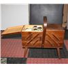 Image 2 : VINTAGE 3 TIER FOLD OUT SEWING BOX WITH CONTENTS
